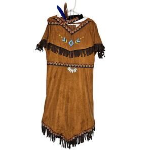 Reli Girls Native American Indian Costume Dress size 10/12 Necklace Headband